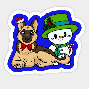 Christmas / Holiday German Shepherd and Snowman Sticker